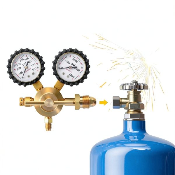 Heavy-Duty Nitrogen Regulator 0-800 PSI | Nitrogen Regulator Hvac, CGA580 Inlet, 1/4-Inch Male Flare Outlet, Brass Body, Double Gauges, Ideal for HVAC Purging and Pressure Charging-3